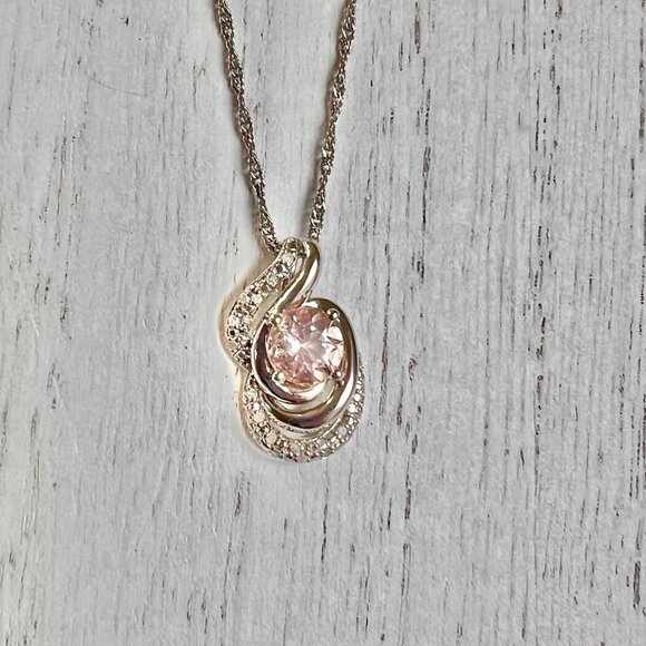 Ross Simons Morganite and Diamond Drop Pendant Necklace,...